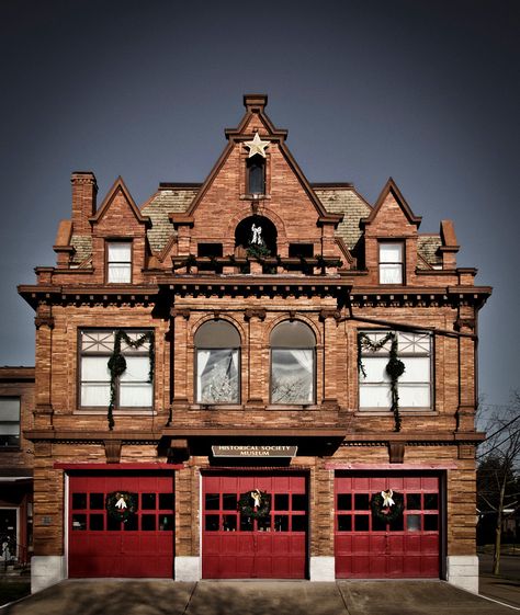 Old firehouse converted to the Elmira Heights Historical Society building | Shared by LION Old Fire Station Houses, Converted Firehouse, French Country Architecture, Old Firehouse, Country Architecture, Fire Hall, Fire House, Industrial Living, Fire Fighters