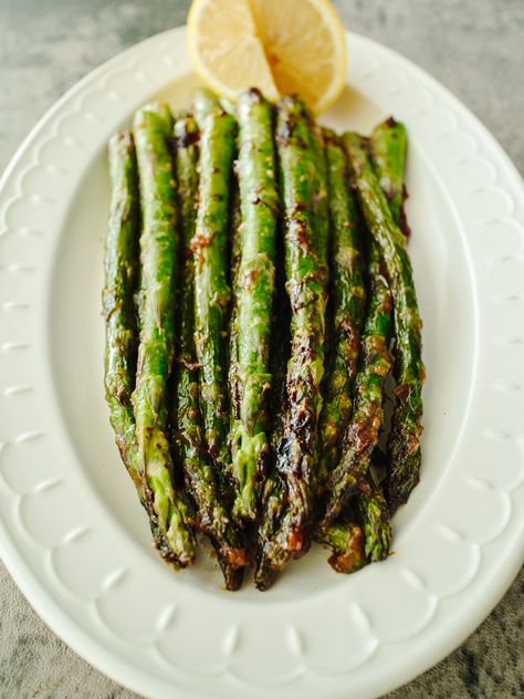 Butter Asparagus, Pan Fried Asparagus, Vegan Dinner Rolls, Miso Butter, Vegan Worcestershire Sauce, Asparagus Fries, Steak And Mushrooms, Vegan Side Dishes, Vegan Sides