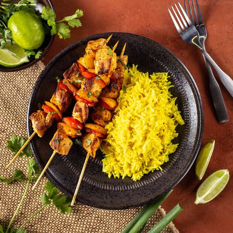 Coconut and Turmeric Basmati Rice with Red Curry Chicken Kabobs Rice With Kabobs, Turmeric Basmati Rice, Quick Foods, Royal Recipe, Red Curry Chicken, Garlic And Ginger, Recipes Authentic, Indian Foods, Bbq Ideas