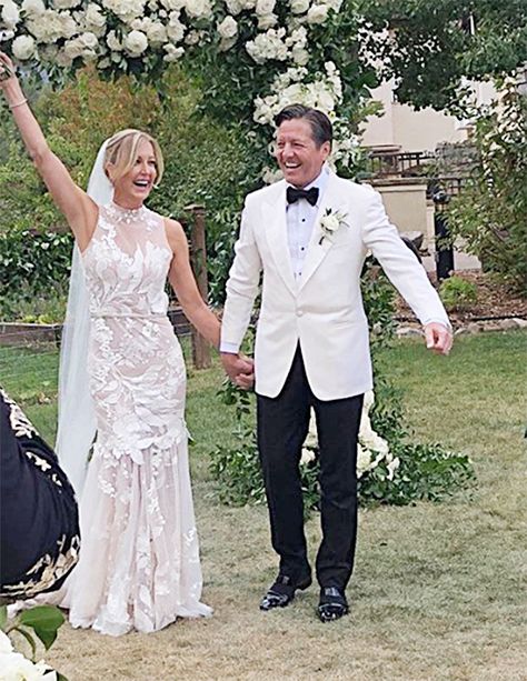 Lara Spencer Marries Rick McVey: ‘GMA’ Co-Host, 49, Weds In Sheer Gown – Hollywood Life Sheer White Dress, Passed The Test, Sheer Lace Dress, Blue Weddings, Sheer Gown, Lara Spencer, Wedding Dresses 2018, Hollywood Life, Friend Poses