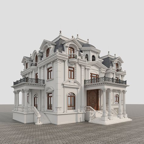 Villa Classic, Home Designs Exterior, Decoration Beton, Classic Villa, 3d Studio, Classic Architecture, Classical Architecture, Dream House Exterior, Exterior House Colors