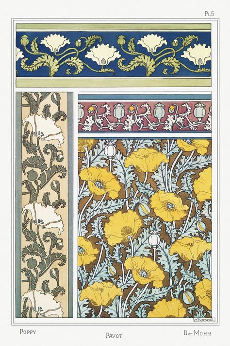 Papier Peint Art Nouveau, Eugene Grasset, Fleurs Art Nouveau, Nouveau Flowers, Motifs Art Nouveau, Illustration Art Nouveau, Design Art Nouveau, Stained Glass Rose, Art Nouveau Illustration