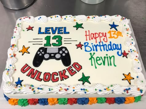 Gamer Birthday Sheet Cake, Easy Video Game Cake, Video Game Birthday Cake Ideas, Xbox Birthday Party Cake, Video Game Sheet Cake, Cakes For 13th Birthday Boy, Birthday Cake For 13th Birthday Boy, Gaming Birthday Cakes For Boys, Cake For 14th Birthday Boy