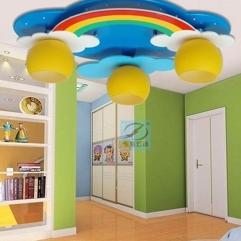 Lighting Ideas Bedroom, Ceiling Lighting Ideas, Ideas Decoracion Salon, Kids Ceiling Lights, Rainbow Lights, Bedroom Children, Cartoon Rainbow, Star Lights On Ceiling, Dental Office Decor