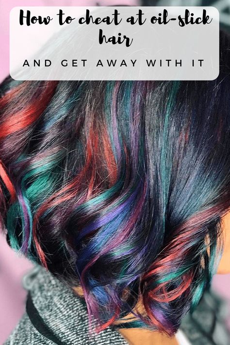 Funky Hair Colour, Oil Slick Hair Color, Hair Color Placement, Funky Hair Colors, Oil Slick Hair, Slick Hair, Color Tutorial, Funky Hair, Latest Hair Color