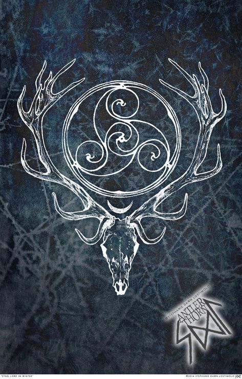 Stag Lord - Herne Cernunnos Celtic Spiral by Stephanie Lostimolo                                                                                                                                                                                 More Shaman Art, Rabe Tattoo, Stag Tattoo, Celtic Spiral, Celtic Tattoo, Norse Symbols, Norse Tattoo, Nordic Tattoo, Magic Symbols