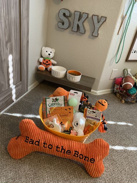 Dog Halloween Gift Basket, Spooky Basket For Dog, Dog Halloween Basket, Dog Spooky Basket, Dog Boo Basket, Dog Halloween Decor, Halloween Spooky Baskets, Brown Aesthetic Fall, Spooky Basket Ideas