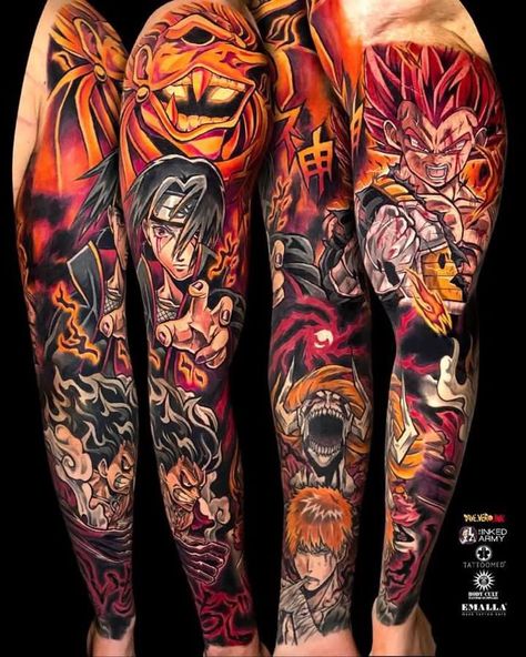 Anime Tattoo Ideas, Bleach Tattoo, Dbz Tattoo, Manga Tattoo, One Piece Tattoos, Naruto Tattoo, Anime Tattoo, Leg Sleeve Tattoo, Tatuaje A Color