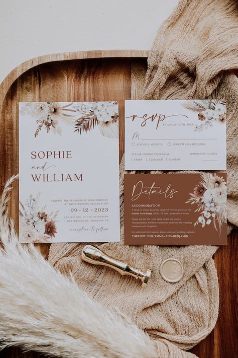 Pampas Wedding Invitation, Mauve Wedding Invitations, Pampas Wedding, Boho Wedding Invitation Template, Boho Wedding Invitation, Mauve Wedding, Boho Invitations, Rose Wedding Invitations, Dusty Rose Wedding