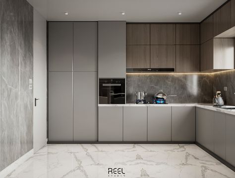 Kitchen Design Layout Island, Kitchen Minimal, Light Grey Kitchen Cabinets, Modern Grey Kitchen, Light Grey Kitchens, Серая Кухня, Modern Luxury Kitchen, Grey Kitchen Designs, Simple Kitchen Design