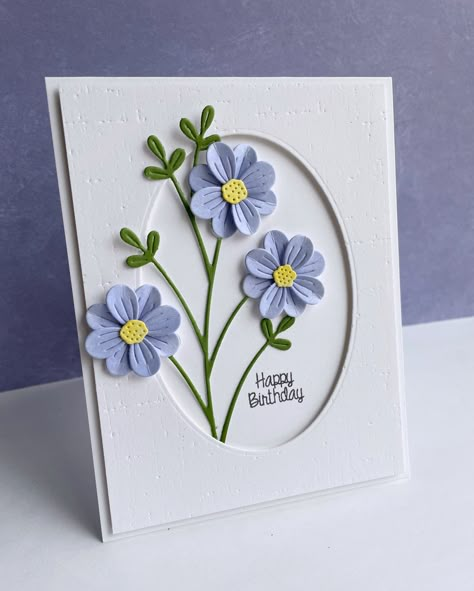 Stampin Up Birthday Blooms Cards, Sympathy Handmade Cards Simple, Floral Greeting Cards Handmade, Stampin Up Pressed Flowers, Flower Cards Ideas, Greeting Card Making Ideas Paper Crafts, Elegant Birthday Cards Handmade, Handmade Get Well Cards, Embossed Cards Handmade Cardmaking