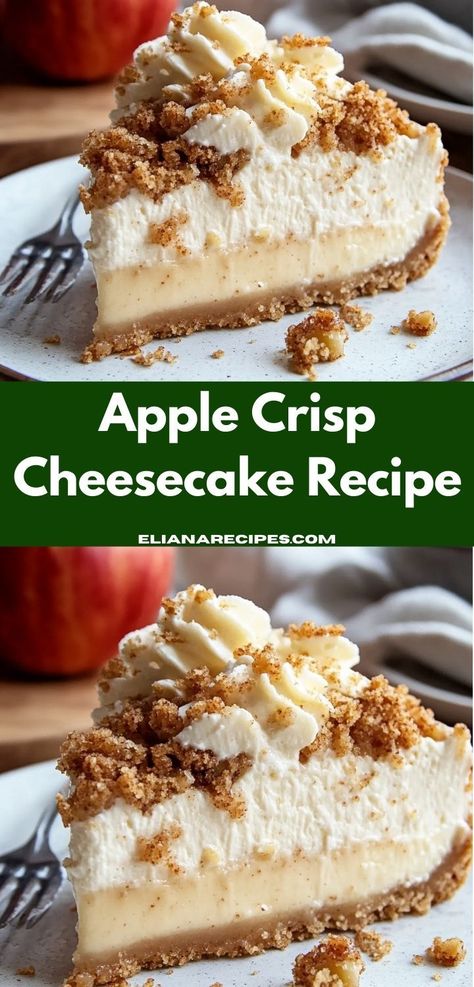 Craving a sweet treat that’s easy to make? This Apple Crisp Cheesecake Recipe brings together the best of both worlds, offering a simple preparation process that results in a delicious dessert everyone will love. Easy Gluten Free Apple Desserts, Apple Crisp Cheesecake Pie, Apple Cheesecake Crumble, Cheesecake Apple Crisp, Apple Crumble Cheesecake Recipe, Apple Pie Crumble Cheesecake, Carmel Apple Crisp Cheesecake Recipe, Easy Baking Ideas, Caramel Apple Crisp Cheesecake Bars