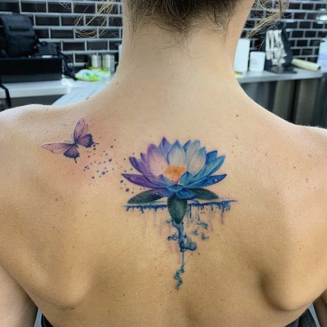 Blue Watercolor Butterfly Tattoo, Watercolor Wrist Tattoos For Women, Lotus Color Tattoo, Lotus Butterfly Tattoo, Lotus And Butterfly Tattoo, Purple Lotus Tattoo, Watercolor Wrist Tattoo, Blue Lotus Tattoo, Pink Lotus Tattoo