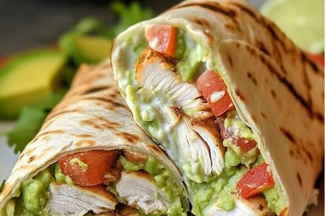 Guacamole Chicken Wraps Chicken Guacamole Wrap, Chicken Guacamole, Guacamole Chicken, Creamy Guacamole, Chicken Wrap Recipes, Lunch Wraps, Mexican Cooking, Garlic Clove, Guacamole Recipe