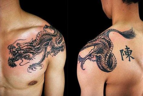 Dragon Chino Tattoo, Candy Skull Tattoo For Men, Tattoo Chest And Shoulder, 3d Dragon Tattoo, Dragon Tattoo Shoulder, Dragon Tattoo Chest, Dragon Tattoo Arm, Asian Dragon Tattoo, Dragon Tattoos For Men