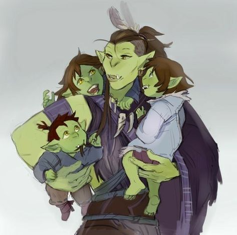 Orc Mama with kids Orc Female, Female Orc, Half Orc, Chaotic Neutral, Fantasy Races, Dungeons And Dragons Characters, Dnd Art, Traditional Games, Bounty Hunter