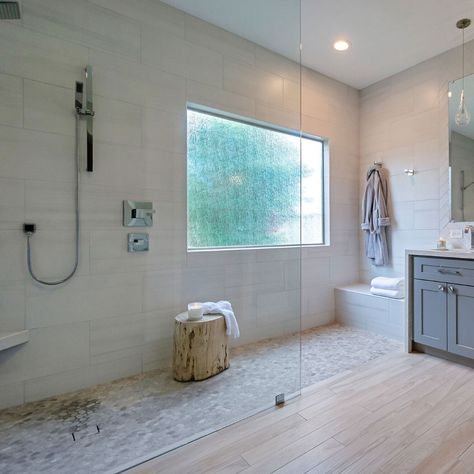 Flat Walk In Showers, Tile For Bathroom Shower Walk In, Long Narrow Walk In Shower Ideas, Big Master Shower Walk In, Long Walk In Shower Ideas, Barrier Free Shower Ideas, Walk In Shower With Dry Off Area, Shower With Drying Area Walk In, Large Walk In Shower With Window