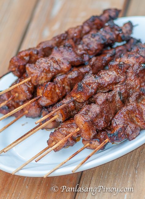 Filipino Skewered Pork BBQ Filipino Pork Bbq, Pork Barbecue, Pork Skewers, Pork Bbq, Barbecue Pork, Marinated Pork, Bbq Pork, Pork Shoulder, Barbecue Recipes