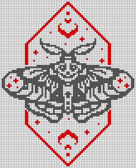 Skeleton Cross Stitch Pattern Free, Crochet Grid Patterns Blanket, Crosstitch Ideas, Goth Cross Stitch Pattern Free, Moth Alpha Pattern, Spooky Alpha Pattern, Skull Alpha Pattern, Goth Cross Stitch, Creepy Pixel Art