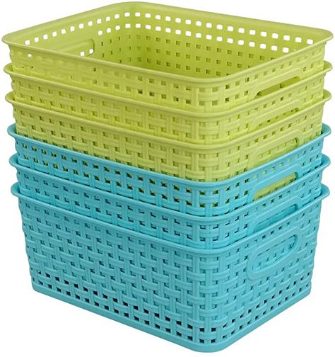 Amazon.com: Kekow Plastic Storage Baskets for Bathroom, Beauty and Closets Organization, 6-Pack: Home & Kitchen Baskets For Bathroom, Bathroom Sets Bath Accessories, Plastic Basket, Plastic Baskets, Toy Room, Woven Baskets Storage, Basket Organization, Budget Bathroom, Bathroom Accessory Sets