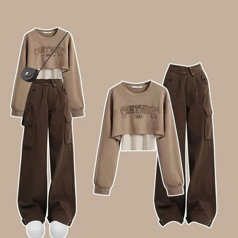 Brown Matching Set Outfit, Khaki Hoodie, Casual Outfits For Teens, Casual Trends, Trendy Outfits For Teens, Everyday Fashion Outfits, Casual Wear Women, Casual Day Outfits, Quick Outfits