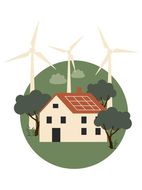 Nature and renewable energy. Sustainable industry with windmills and solar panels. Energy conversion concept. Vector. Solar Energy Illustration, Wind Energy Projects, Sustainability Illustration, Vector Infographic, Infographic Template, Energy Projects, Wind Energy, Sustainable Energy, Design Drawings