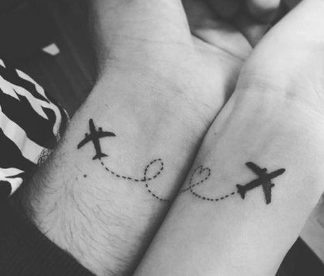 Couple Tattoos Quotes, Couple Tattoo Quotes, Fingerprint Heart Tattoos, Paper Airplane Tattoos, Married Couple Tattoos, Couple Tattoo Ideas, Couple Tattoos Unique Meaningful, Small Phoenix Tattoos, Airplane Tattoo