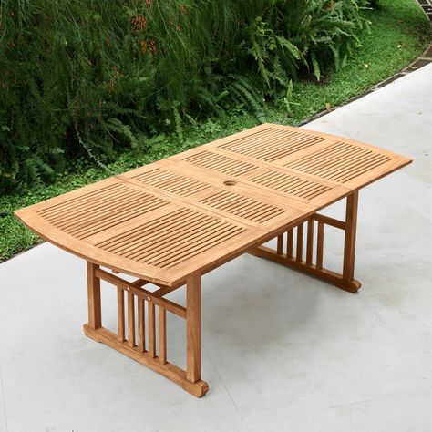 Outdoor Dining Spaces, Patio Style, Rectangle Dining Table, Teak Dining Table, Patio Dining Table, Beige Cushions, Outdoor Dining Furniture, Teak Outdoor, Patio Dining Set