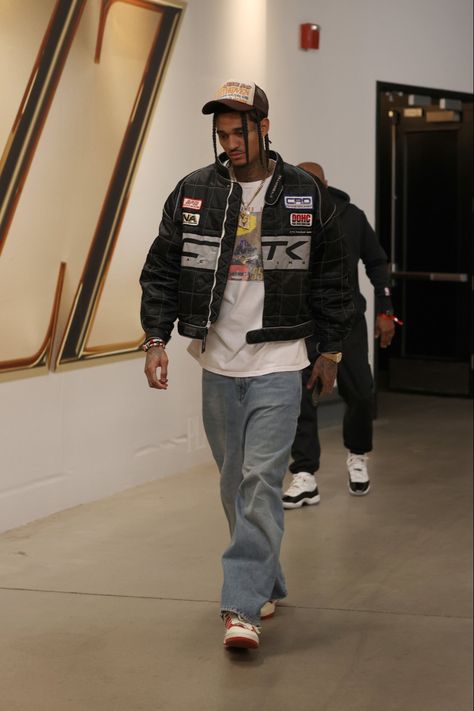 Race Jacket Outfit, Racing Jacket Outfit, Looks Streetwear, Look Hip Hop, Jordan Clarkson, Nba Fashion, Black Men Street Fashion, Men Street Fashion, Street Style Outfits Men