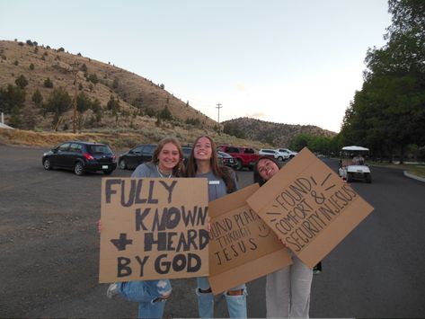 Younglife Camp Aesthetic, Youth Group Aesthetic, Cardboard Testimonies, Younglife Camp, Church Camp Aesthetic, Aesthetic Dancing, Jesus Camp, Young Life Camp, Jesus Revolution