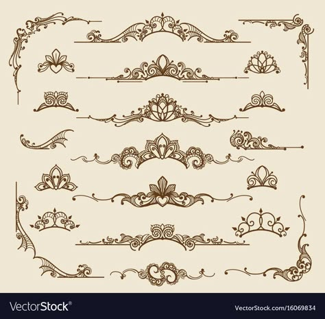 Royal victorian filigree design elements Vector Image Calligraphy Borders, Royal Pattern, Victorian Filigree, Flourish Design, Victorian Pattern, Astrology Planets, Victorian Design, Logo Set, Doodle Sketch