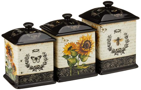 PRICES MAY VARY. Lead free ceramic Designed by Tre Sorelle Studios Hand painted ceramic dinnerware Perfect for Casual Entertaining Hand Wash Recommended Ceramic Canister Set, Sunflower Kitchen Decor, Sunflower Kitchen, Kitchen Counter Decor, Counter Decor, Jar Storage, Awareness Bracelet, Ceramic Dinnerware, Kitchen Canisters