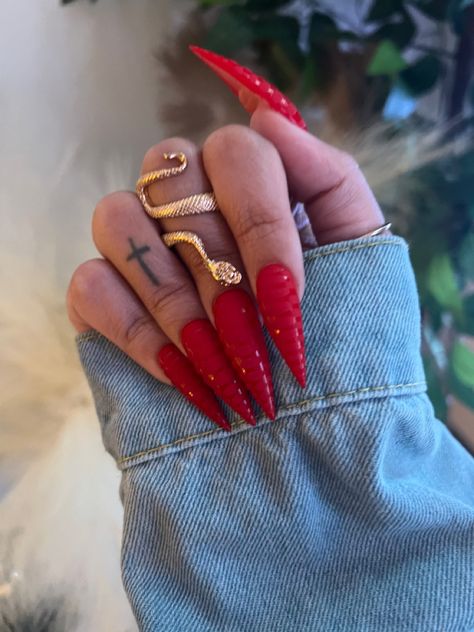 Red Christmas Nail, Gel Manicure Diy, Red Gel Polish, Snake Skin Nails, Red Stiletto Nails, Christmas Nail Polish, Diy Salon, Nail Polish Gel, Manicure Diy