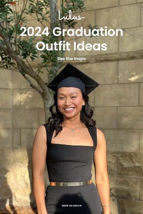 You can wear whatever you want under your graduation gown! See how to put together a 2024 graduation outfit based on your personal style vibe. Womens Graduation Outfit, Graduation Outfit With Gown, Graduation Outfit Casual, Winter Graduation Outfit Ideas, December Graduation Outfit College, Uni Graduation Outfit, Masters Graduation Outfit, Graduation Outfit Winter, Graduation Dresses University