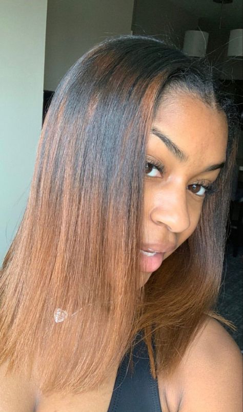 Dip Dye Hair Black Women, Dyed Relaxed Hair For Black Women, Dye Relaxed Hair Black Women, Light Brown Hair Black Women Natural, Dyed Relaxed Hair, Dyed Hair Ends, Honey Brown Highlights On Black Women, Light Brown Hair Black Women, 4b Curls