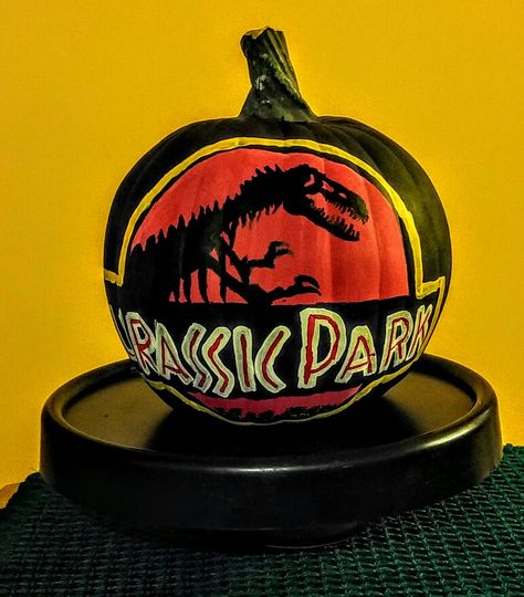 My grandson wanted a T-Rex so his daddy drew one for him. Trex Pumpkin, Pumpkin Painted, Creative Pumpkin Painting, Creative Pumpkins, Train Party, My Grandson, Pumpkin Painting, Halloween 2019, Halloween Hacks