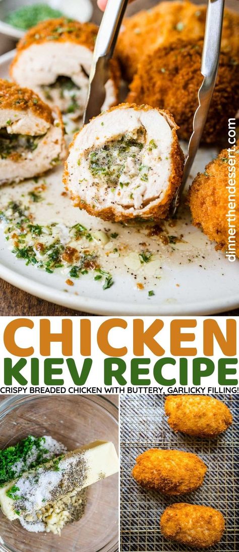 Chicken Kiev With Ground Chicken, Chicken Kiev Balls, Chicken Kiev Recipe Baked, Chicken Keiv Recipe, Breaded Stuffed Chicken Breast, Fried Breaded Chicken Breast, Kiev Recipe, Garlic Compound Butter, Chicken Kiev Recipe