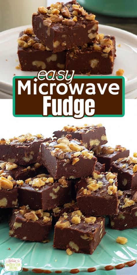 Microwave Chocolate Fudge Easy, No Cook Fudge Recipes, Candy Making Recipes, Microwave Chocolate Fudge, Microwave Fudge Recipe, Walnut Fudge Recipe, Candy Pretzels, Easy Microwave Fudge, Microwave Cooking Recipes