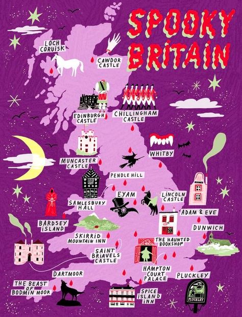 Magical Britain, Map Of Britain, Spooky Places, Most Haunted, Destination Voyage, Wes Anderson, Haunted Places, Illustrated Map, Travel List