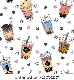 Seamless Pattern Images, Stock Photos & Vectors | Shutterstock Tea Wallpaper, Aesthetic Profile Picture Cartoon Soft, Bubble Milk Tea, Desktop Wallpapers Backgrounds, Logo Background, Boba Tea, Pattern Images, Digital Print Fabric, Cold Drink