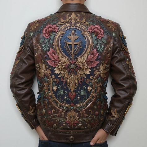 leather jacket with embroidery Jacket With Embroidery, Leather Jacket, Embroidery, Leather