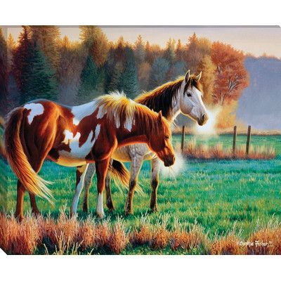 Tangletown Fine Art 'Pasture Buddies' by Cynthie Fisher Framed Painting Print on Wrapped Canvas Horses Theme, Afghan Throw Blanket, Tapestry Blanket, Asian Elephant, Woven Throw Blanket, Sofa Blanket, Woven Throw, Weaving Art, Queen Bed