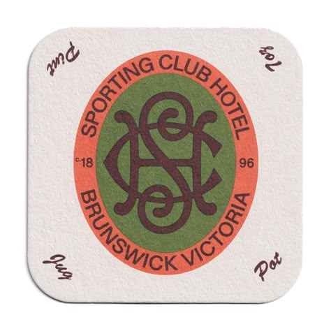 New old coaster for a new old pub @sporting.club.hotel | Instagram Branded Coasters, Sport Branding, Etiquette Vintage, Old Pub, Graphic Motif, Hotel Logo, Vintage Hotels, Old Logo, Hotel Branding