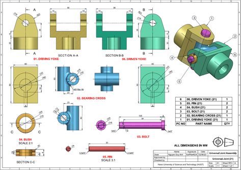 Universal Joint Solidworks Exercises, Engineering Graphics, Solidworks Tutorial, Autocad Tutorial, Solid Works, Machining Metal Projects, Mechanical Engineering Design, Technical Drawings, Emoji Photo