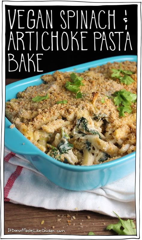 Spinach Artichoke Pasta Bake, Artichoke Pasta Bake, Artichoke Bake, Spinach And Artichoke Pasta, Vegan Casserole Recipes, Marinated Artichokes, Pasta Con Broccoli, Spinach Artichoke Pasta, Bake Healthy