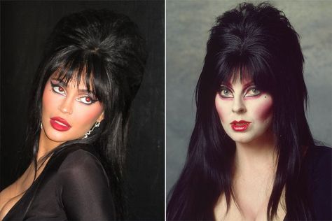 Elvira Subtly Shades Kylie Jenner for Not Tagging Her in 'Very Flattering' Halloween Costume Kim Kardashian Costume, Elvira Makeup, Elvira Costume, Frankenstein Halloween Costumes, Bride Of Frankenstein Halloween, New Years Eve Looks, Cassandra Peterson, Kylie Jenner Instagram, White Choker