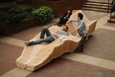 seriously wish I had the skills to make this. That, and the time, wood, and math skills... Public Seating, Outdoor Furniture Design, Parametric Design, Urban Furniture, Bench Designs, Street Furniture, Modern Bench, Wooden Bench, Design Living Room