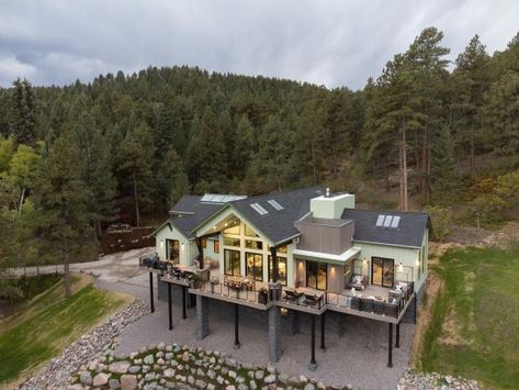 See every stunning space from HGTV Dream Home 2023, a grand mountain escape packed with high-end design and located in Morrison, Colorado. Green Home Exterior, Mountain House Exterior, Deck Dining Area, Hgtv Dream Homes, Deck Pictures, Coffee Room, Home 2023, Hgtv Dream Home, Outdoor Side Table