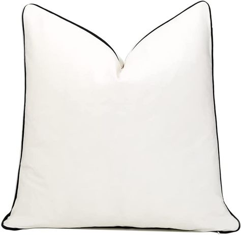 Amazon.com: THE-TINOART Square Solid Color Velvet Throw Pillow Covers with Black Piping , 22x22 Soft Decorative Cushion Covers Pillowcases for Sofa Couch Bed, White : Home & Kitchen Black Throw Pillow, Couch Pillow Covers, Black Throws, Black Throw Pillows, Black Pipe, Decorative Cushion Covers, Velvet Throw, Sofa Couch Bed, Velvet Pillow Covers