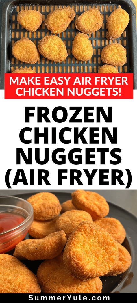 Can you air fry frozen chicken nuggets? You bet! These air fryer frozen chicken nuggets turn out crispy, just like chicken nuggets baked in the oven. Make a Tyson chicken nuggets air fryer recipe, Perdue chicken nuggets air fryer recipe, or use your favorite brand for a quick and easy weeknight dinner. Learn about how to find the best chicken nuggets, what temp to air fry chicken nuggets, and much more! #airfryer #dinner #highcalorie #frozenfoods Frozen Nuggets In Air Fryer, Air Fry Chicken Nuggets, Air Fryer Chicken Nuggets Frozen, Airfryer Chicken Nuggets, Diy Chicken Nuggets Air Fryer, Easy Homemade Chicken Nuggets Air Fryer, Air Fry Chicken Nuggets Frozen, Chicken Nuggets In Air Fryer, Chicken Nuggets Baked